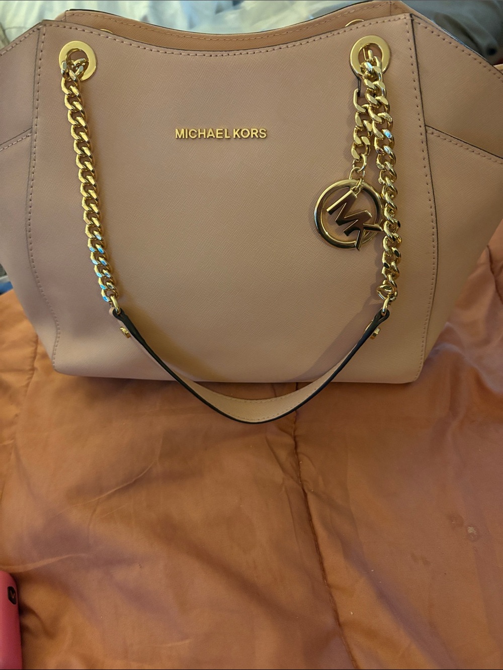 Michael Kors Pink Blush Saffiano Leather Chain Tote